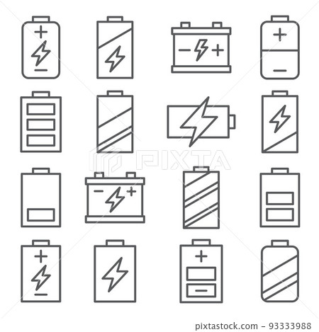 Battery line icons set on white background 93333988