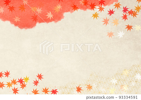 A template with autumn leaves on a background of antique Japanese paper with a texture. 93334591
