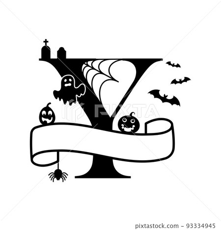 Cute Halloween letter Y split monogram. Cartoon ghost, pumpkin, bat for kids t-shirt, nursery decoration, baby shower, greeting card, invitation, scrapbooking, home decor. Vector stock illustration. Cute Halloween letter Y split monogram. Cartoon ghost, pumpkin, bat for kids t-shirt, nursery decoration, baby shower, greeting card, invitation, scrapbooking, home decor. Vector stock illustration. 93334945