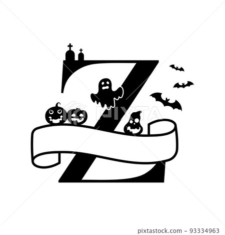 Cute Halloween letter Z split monogram. Cartoon ghost, pumpkin, bat for kids t-shirt, nursery decoration, baby shower, greeting card, invitation, scrapbooking, home decor. Vector stock illustration. 93334963