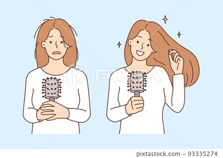 Woman before and after hair treatment Woman before and after hair treatment 93335274