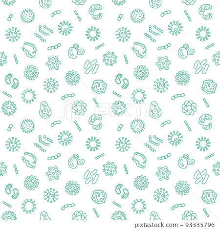 Vector seamless pattern with pathogen, virus, bacteria icons Vector seamless pattern with pathogen, virus, bacteria icons 93335796