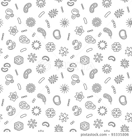 Bacteria vector simple seamless pattern in thin line style Bacteria vector simple seamless pattern in thin line style 93335806