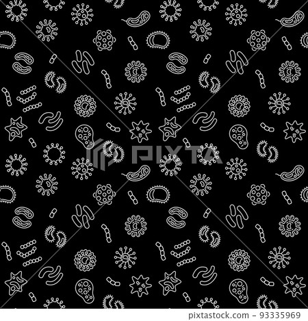 Seamless vector pattern with virus, bacterium, pathogen icons Seamless vector pattern with virus, bacterium, pathogen icons 93335969