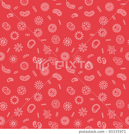 Seamless virology vector red pattern with bacteria icons 93335971