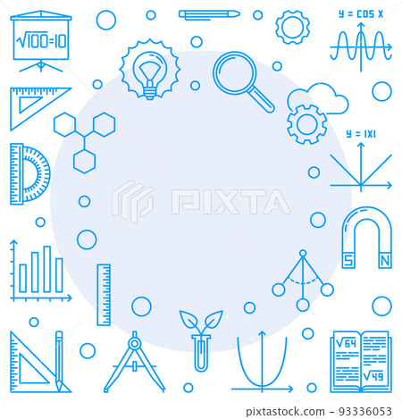 STEM learning blue vector outline frame on white background STEM learning blue vector outline frame on white background 93336053