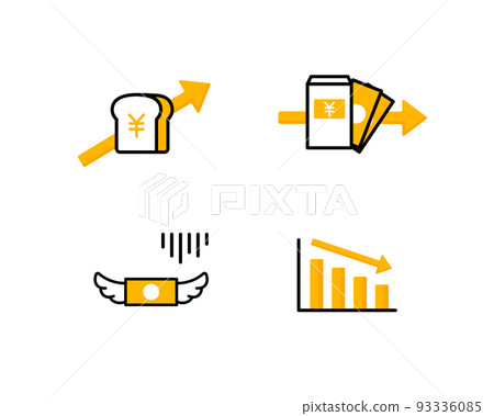 Set of icons related to soaring prices Price increase Price increase Illustration Graph Money Expense Salary Recession 93336085