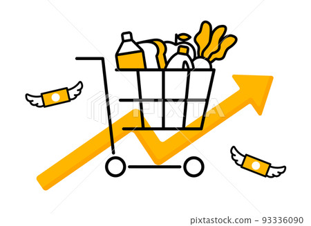 食品價格飛漲超市價格上漲物價上漲通貨膨脹生活費食品食品成本車的形象插圖 食品價格飛漲超市價格上漲物價上漲通貨膨脹生活費食品食品成本車的形象插圖 93336090