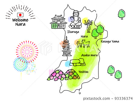 奈良旅遊景點手繪簡單線描圖 93336374