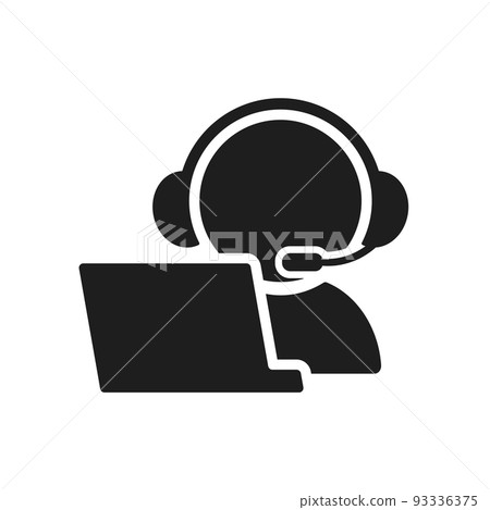 Icon of a person who talks with a headset in front of a computer - Image material for operator customer support 93336375