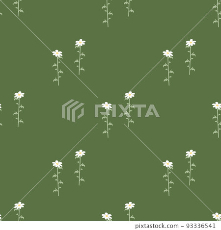 Seamless pattern, delicate white daisies with stems on a green background. Print, background, vector Seamless pattern, delicate white daisies with stems on a green background. Print, background, vector 93336541