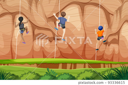 Outdoor scene with rock climber on cliff Outdoor scene with rock climber on cliff 93336615