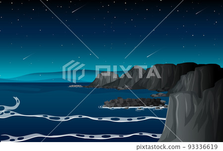 Cliffside beach at night scene Cliffside beach at night scene 93336619