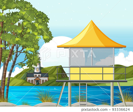 Outdoor scene with lifeguard tower Outdoor scene with lifeguard tower 93336624