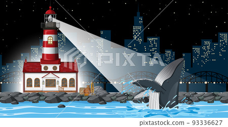 Lighthouse at night scene Lighthouse at night scene 93336627