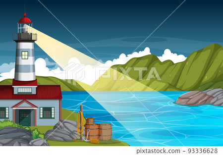 Lighthouse on the coast scene - Stock Illustration [93336628] - PIXTA