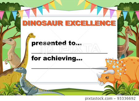 Dinosaur certificate template in cartoon style 93336692