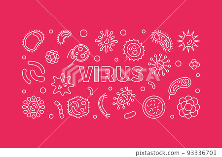 Virus horizontal outline banner. Vector red concept illustration Virus horizontal outline banner. Vector red concept illustration 93336701