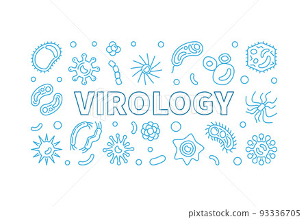 Virology blue horizontal banner. Vector outline illustration 93336705
