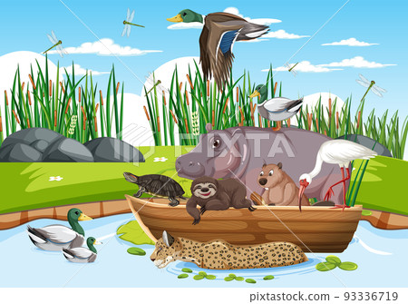 Cartoon wild animals in the forest 93336719