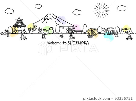靜岡旅遊景點和人的街道的簡單線條畫插圖 93336731