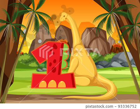 A dinosaur with number one cartoon A dinosaur with number one cartoon 93336752