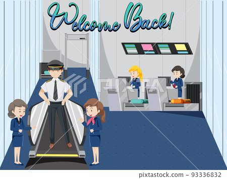 People cartoon characters in the airport 93336832