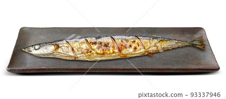 鹽烤秋刀魚插畫逼真 鹽烤秋刀魚插畫逼真 93337946