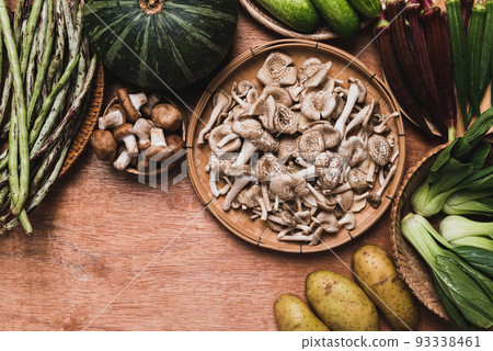 Fresh organic vegetables and edible mushroom from local farmer market 93338461