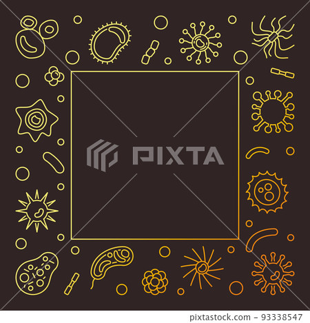 Bacterial cells square golden frame. Vector outline illustration 93338547