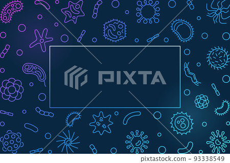 Bacteriology blue horizontal frame - vector outline illustration 93338549