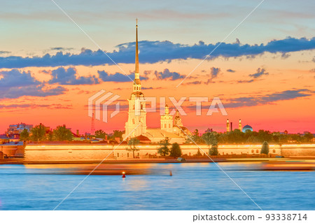 Peter and Paul Fortress and the Neva River in St. Petersburg during the White Night, Russia. Peter and Paul Fortress and the Neva River in St. Petersburg during the White Night, Russia. 93338714