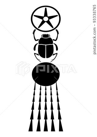 Khepri, a god in ancient Egypt Religion, the newborn sun, represented by a scarab, a dung beetle. In his front legs he holds a star disk, a sign for Duat, the Underworld. Beneath him, a sun with rays. 93338765