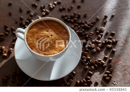 Cup of coffee cappuccino and coffee beans 93338841