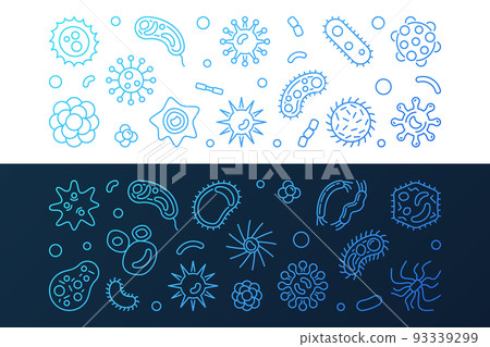 Bacteria, Viruses and Fungi blue vector linear banners 93339299