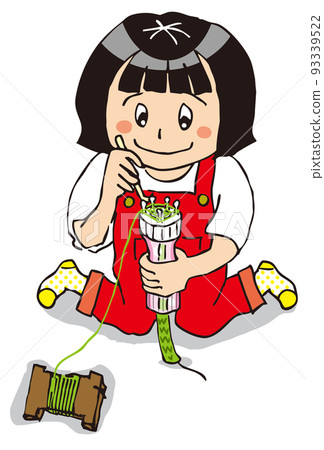 Retro girl playing with Lilyan Retro girl playing with Lilyan 93339522