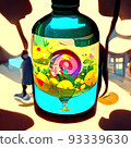 Abstract glass bottle of blue magic potion of mana with fantasy background. Abstract glass bottle of blue magic potion of mana with fantasy background. 93339630