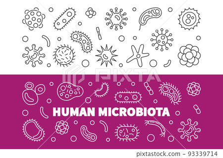 Set of 2 Human microbiota line banners. Vector illustration Set of 2 Human microbiota line banners. Vector illustration 93339714