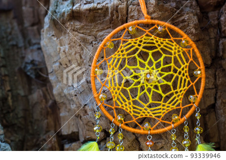 Handmade dream catcher with feathers threads and beads rope hanging 93339946