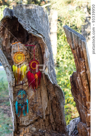 Handmade dream catcher with feathers threads and beads rope hanging 93339950
