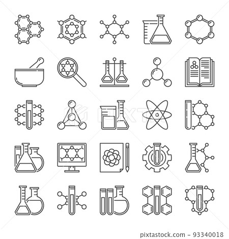 Chemistry and science vector icons in thin line style 93340018