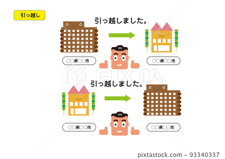 用簡單的插圖表達移動。搬家、搬家、買新房等通知請使用。 93340337