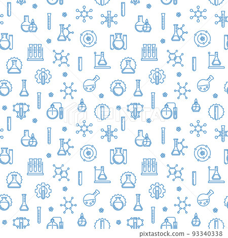 Chemistry vector seamless pattern with chemical blue icons 93340338