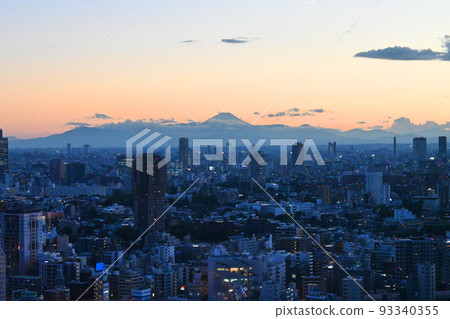 View of Mt.Fuji from Tokyo Tower at dusk in midsummer 93340355