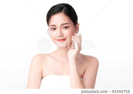 Beautiful young asian woman with clean fresh skin on white background, Face care, Facial treatment, Cosmetology, beauty and spa, Asian women portrait. 93340758