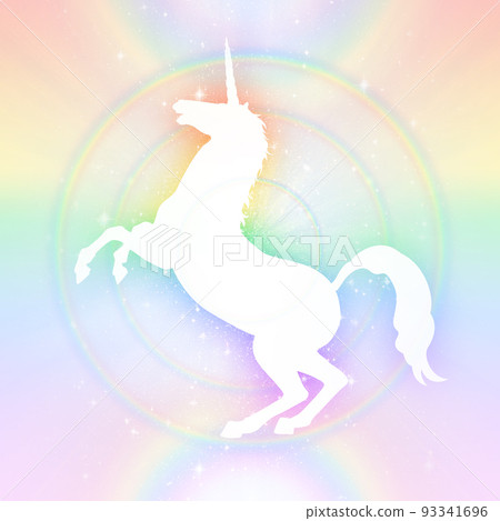 Unicorn silhouette illustration material with rainbow space background 93341696