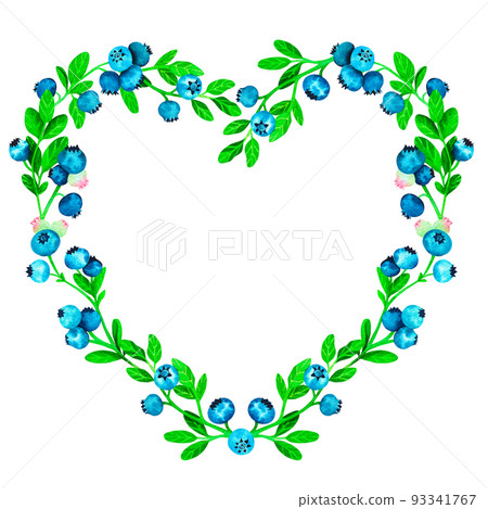 Blueberry frame. Watercolor vintage illustration. Isolated on a white background. For your design. Blueberry frame. Watercolor vintage illustration. Isolated on a white background. For your design. 93341767