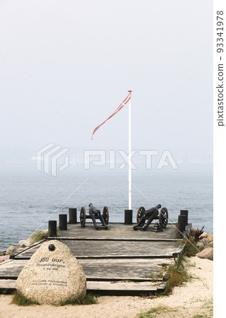 Old cannons in Strib in front of the city of Fredericia, Denmark 93341978