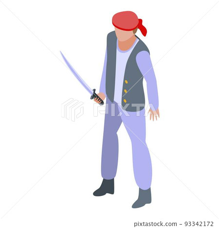 Pirate with sword icon, isometric style 93342172