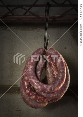 Handmade sausage preparation, Argentine tradition, Pampas, Patagonia Handmade sausage preparation, Argentine tradition, Pampas, Patagonia 93342235